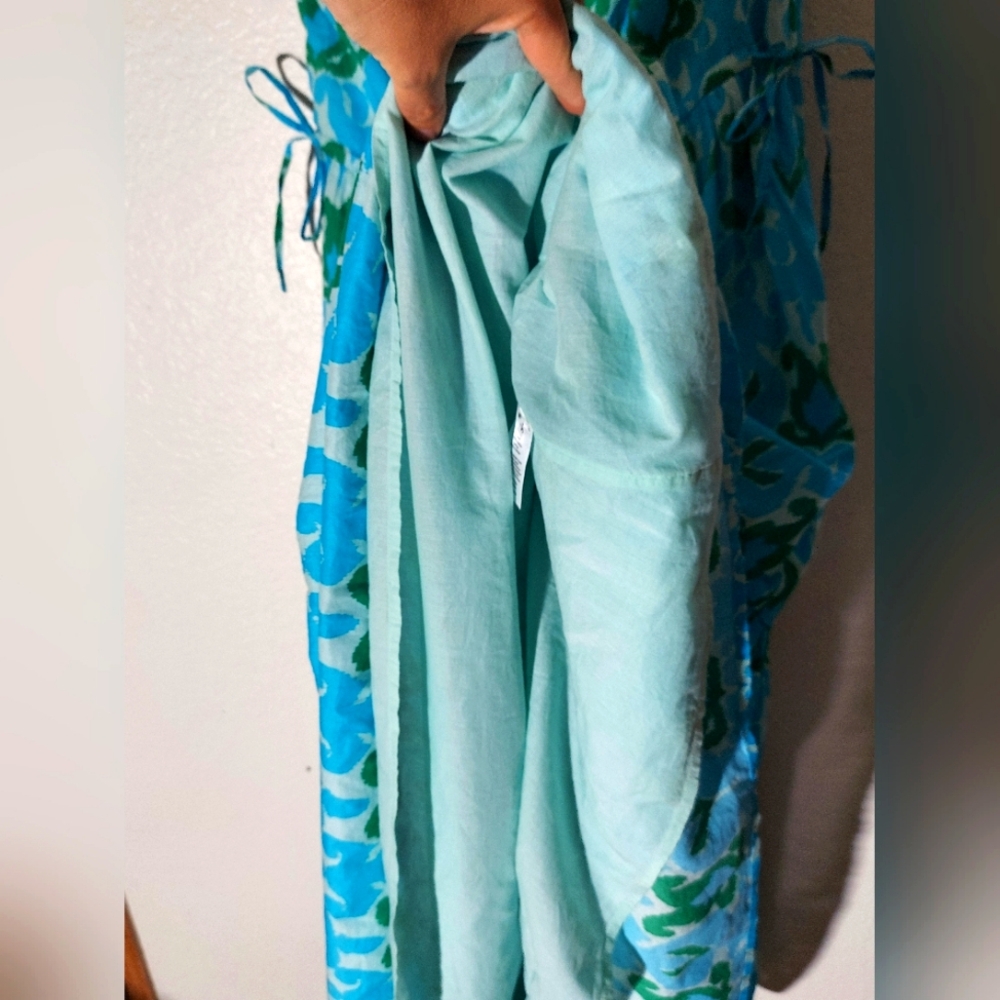 TALBOTS Ikat Medallion Blue/Green Lined Sleeveless Maxi Dress WM Sz 12 NWT - Picture 12 of 12